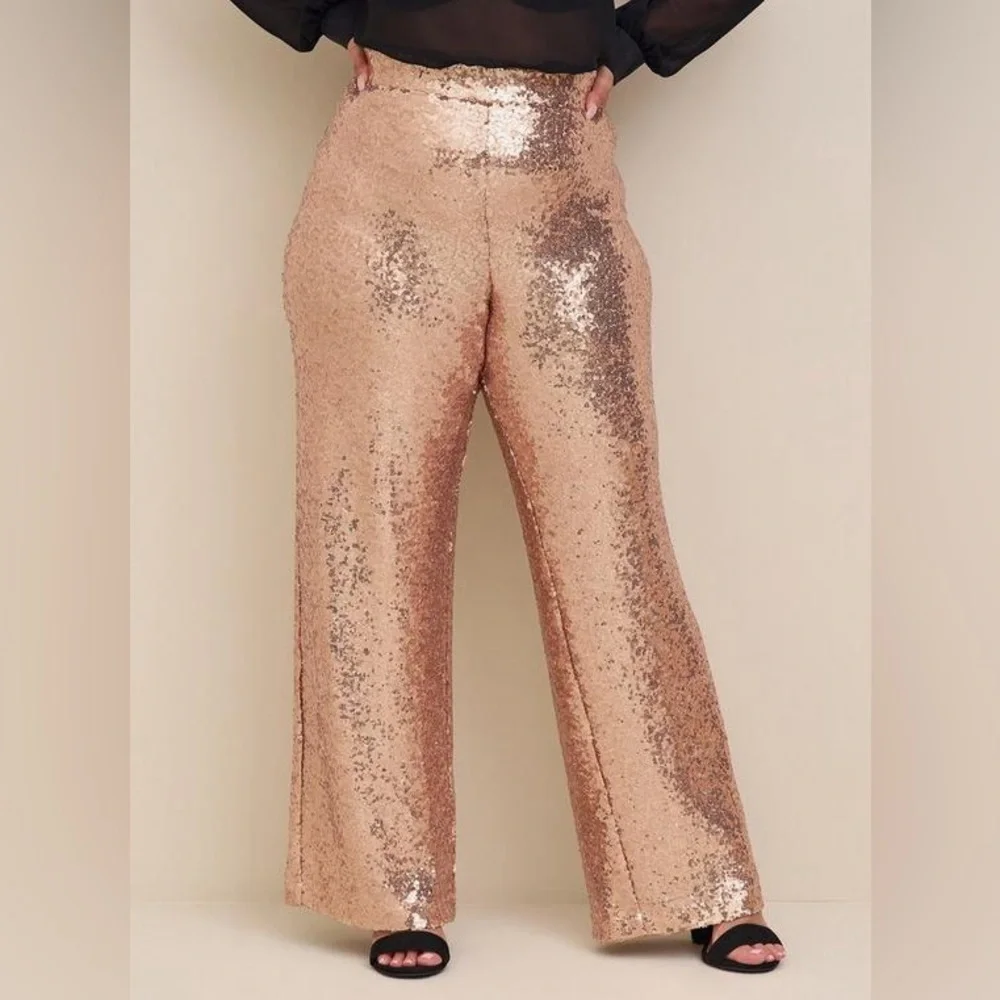 Torrid size 4 (26) Rose Gold Blazer and size 3 Tall (22-24) Pant Sequins Outfit - Picture 14 of 14